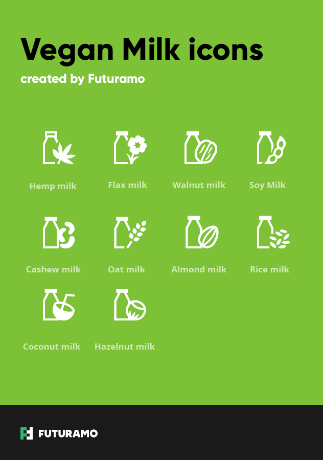 vegan milk icons by futuramo
