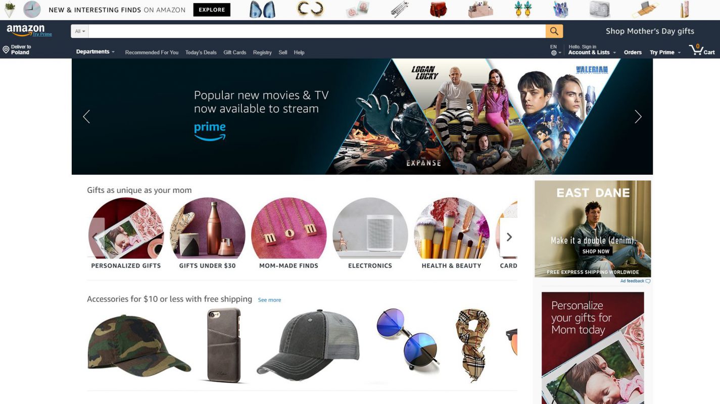 Amazon website in 2018 redesign example