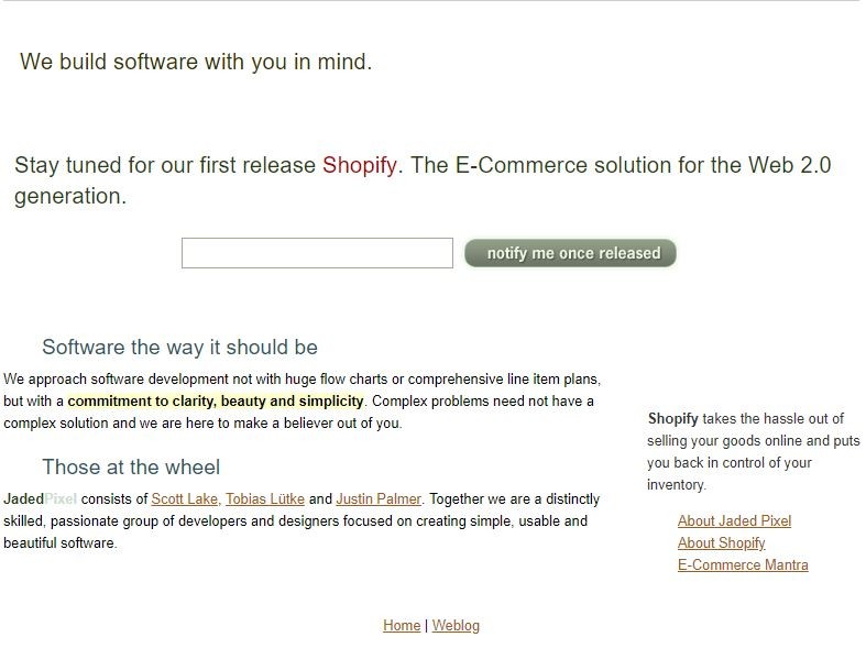 Shopify in 2006 old design