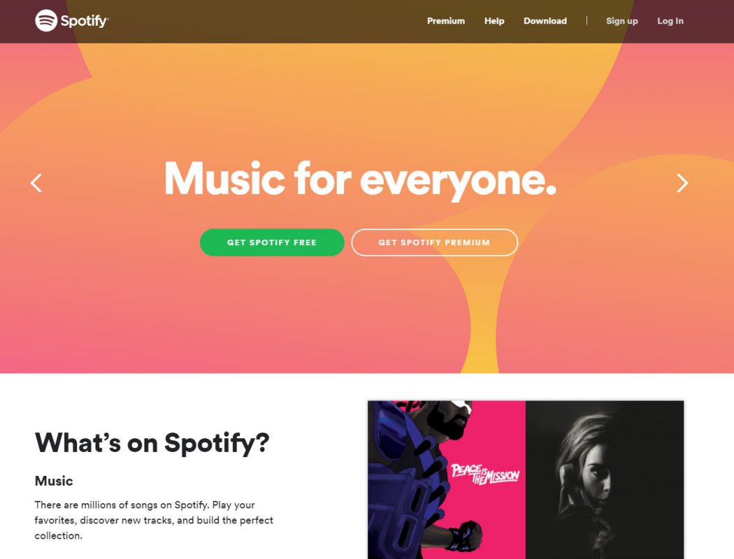 Spotify website in 2018 redesign example