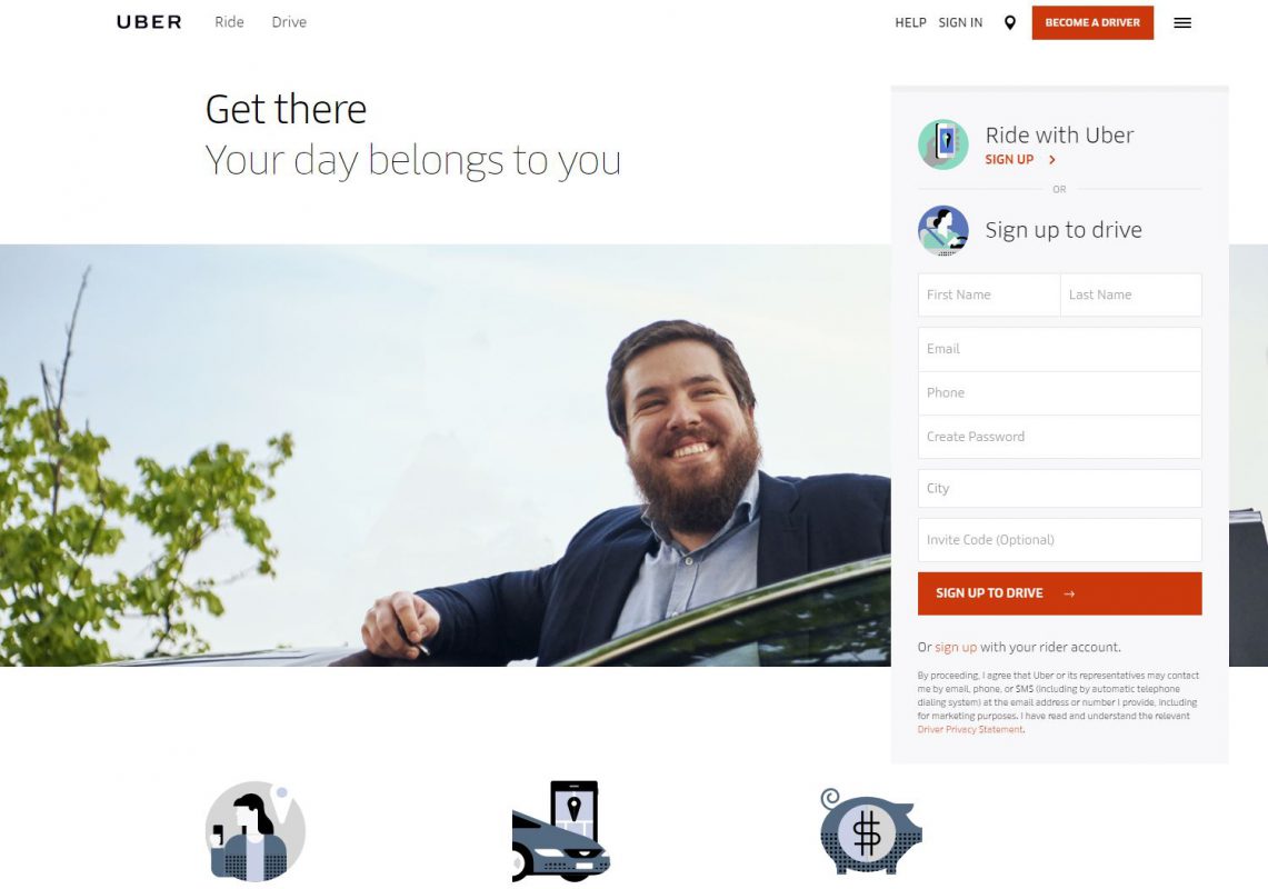 Uber website 2018 redesign example