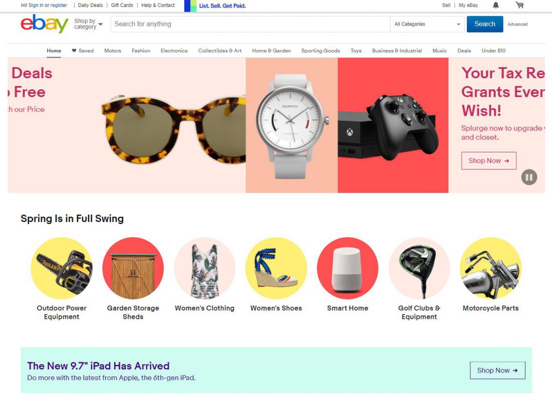 ebay website in 2018 redesign example