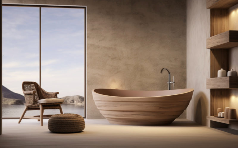 A Minimalist Bathroom with a Freestanding Bathtub