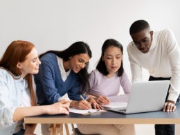 People practicing social integration in workspace