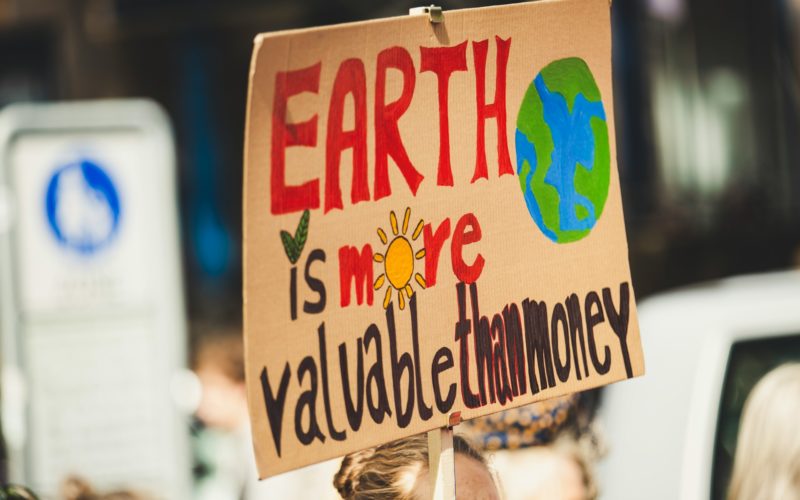 EARTH IS MORE VALUABLE THAN MONEY. Global climate change strike - No Planet B - 09-20-2019