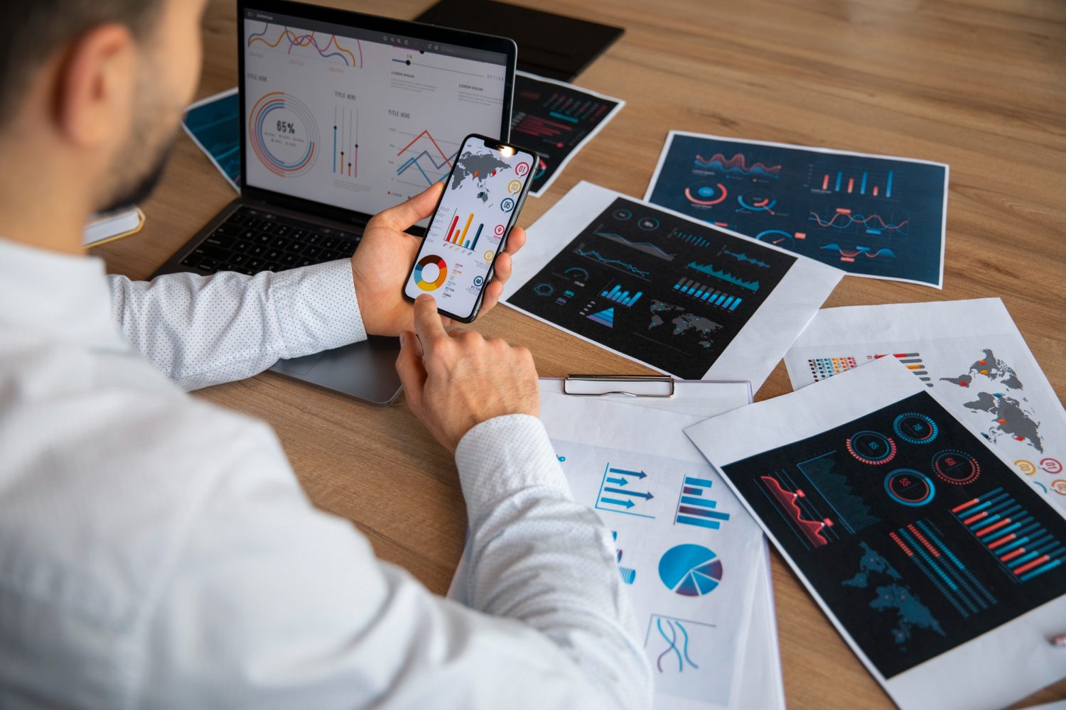 Office workers using graphs