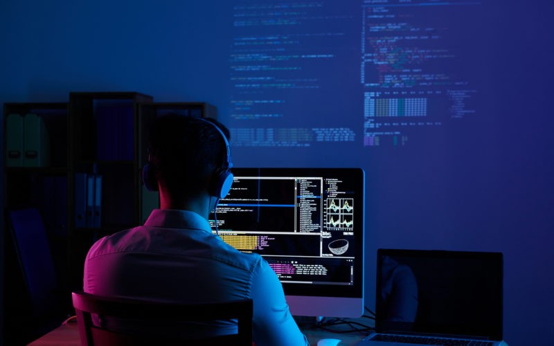 Developer working at night