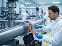 A technician performing proactive gasket replacement in an industrial setting, ensuring system integrity and preventing future failures