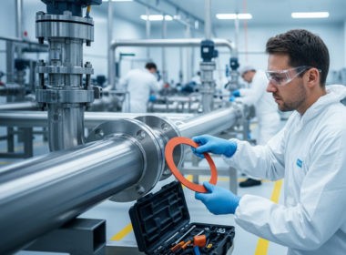 A technician performing proactive gasket replacement in an industrial setting, ensuring system integrity and preventing future failures