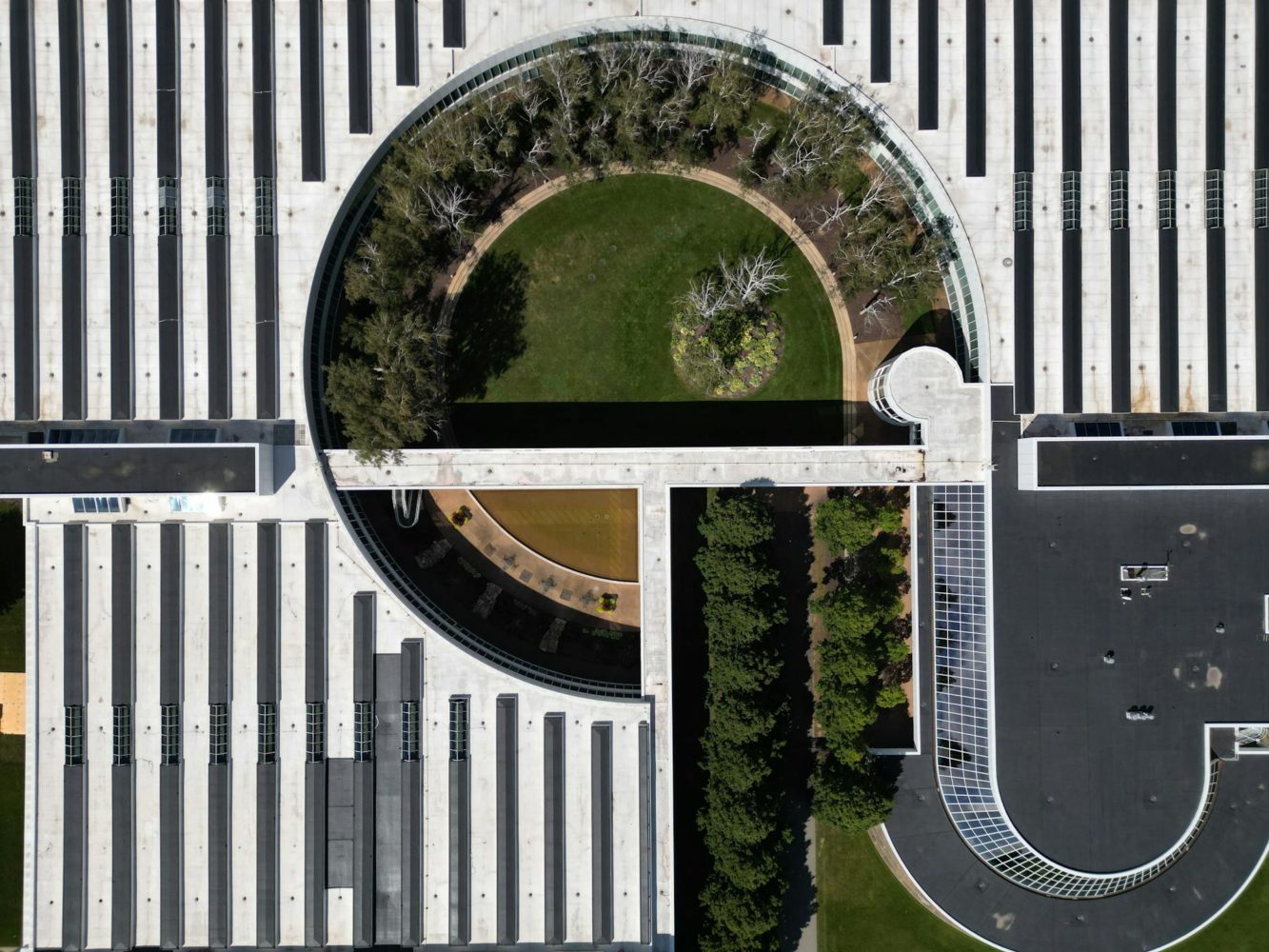 Aerial View of Modern Green Roof Architecture